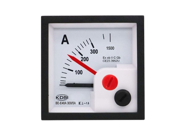供应 带防爆认证指针电表BE-E48A AC300/5A 5倍带红针 方形开孔电流表